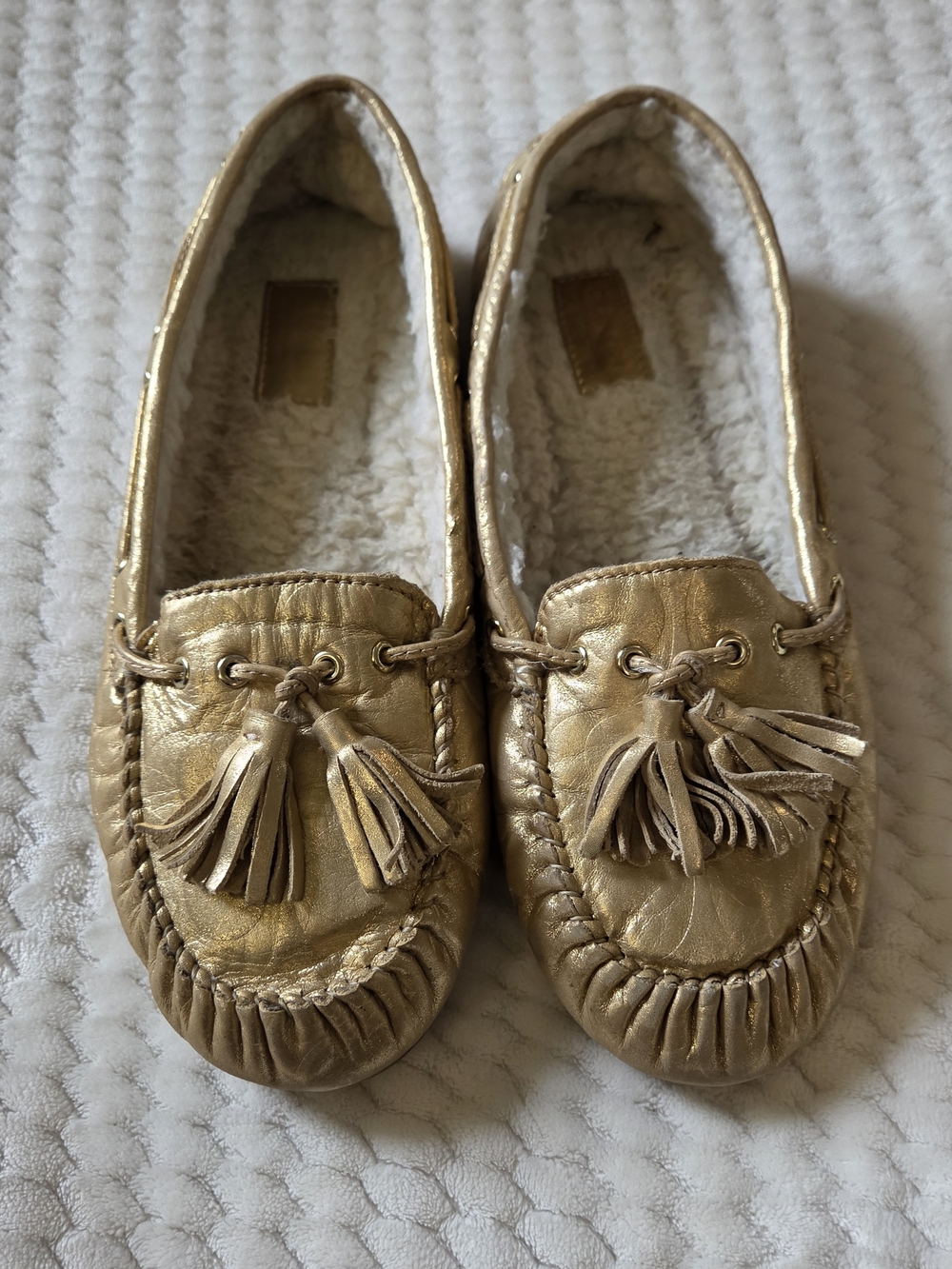 Coach Anita Tassel Moccasin Loafers Metallic Gold Leather Size 10